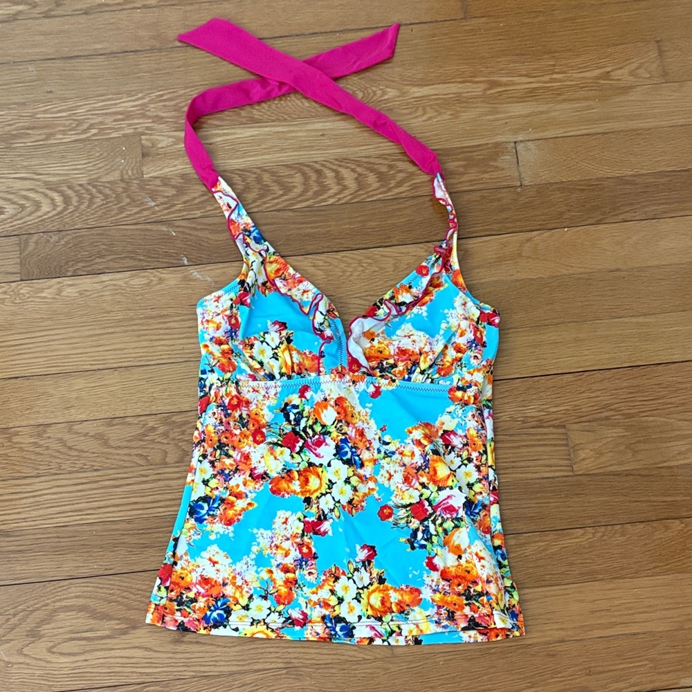 Pour Moi 34D Floral Halter Tankini Bathing Suit Top